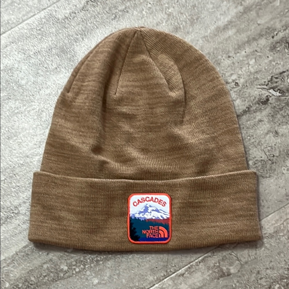 The North Face Tan Beanie with Cascades Patch NWOT